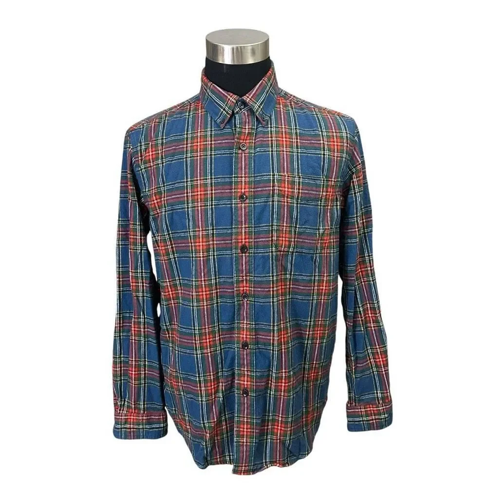 L.L. Bean Blue Scotch Red Blue‎ Plaid LS Top Cotton Flannel Traditional Fit sz M